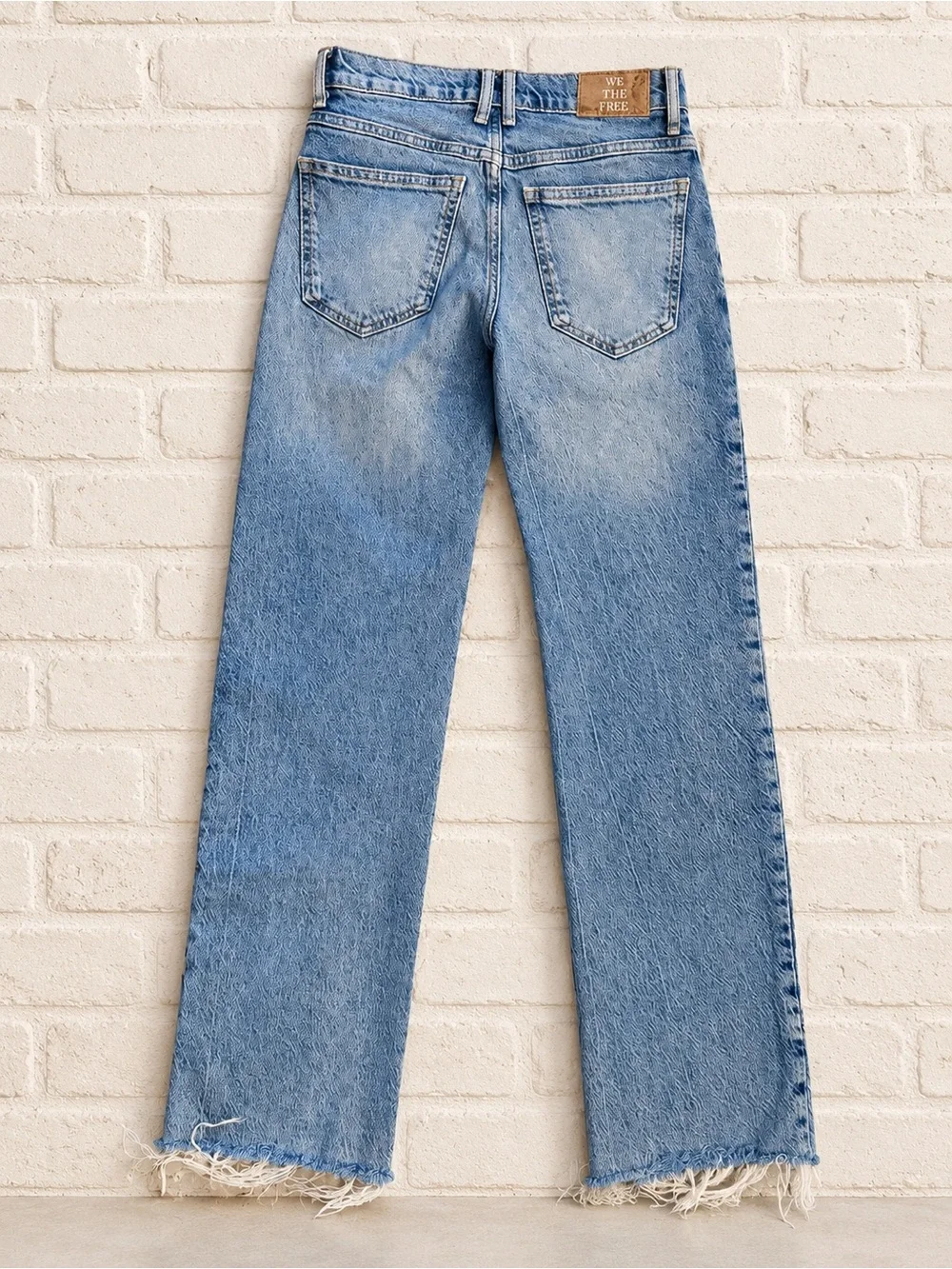 We The Free Sz 25 High Rise Raw Hem Straight Leg Jeans Blue Free People